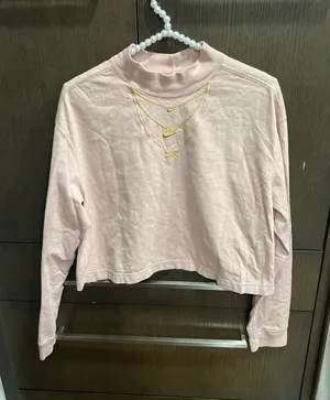 Nike Pink Long-Sleeve Mock Neck T-Shirt Gold Logo Embroidery women's medium‎ thumbnail 1