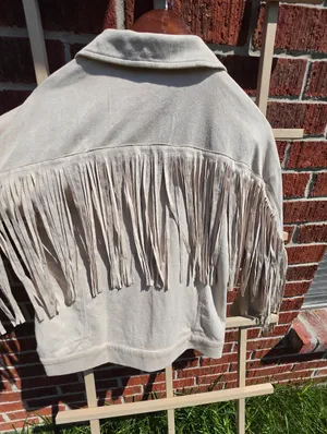 Cream Fringe Faux Suede Jacket Small thumbnail 5