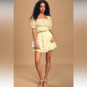 Anthropologie Charlie Holiday Lola Lemonade Floral Skater Skirt/smock crop set thumbnail 4