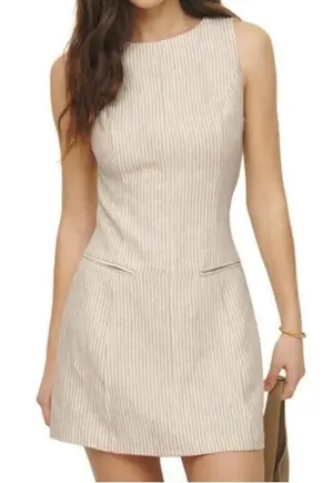 Reformation Citron Linen Dress, Sandy Striped size 8 petite thumbnail 1