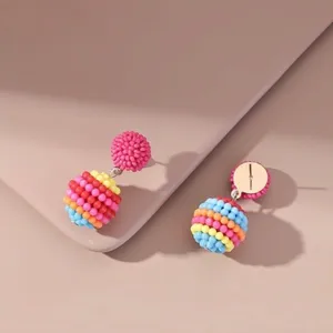Colorful‎ Beaded Ball Drop Earrings Multicolor Rainbow Festival Boho Vacation thumbnail 2