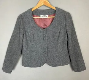 Vintage 1960s Cropped Blazer Jacket 3/4 Length Sleeves Women Carlette Twee Gray thumbnail 1