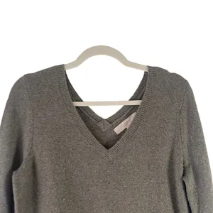 Loft Women's Size Medium Green Gray‎ V Neck Soft Babydoll Sweater thumbnail 3