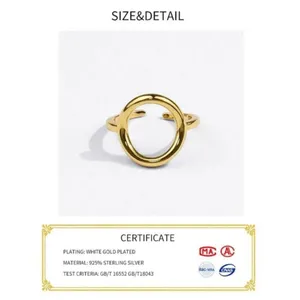 NEW Women's Solid Circle Ring Adjustable Gold‎ Plated S925 thumbnail 10