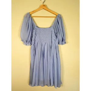 Abercrombie & Fitch Periwinkle Blue Pleated Smocked Puff Sleeve Mini Dress M thumbnail 5