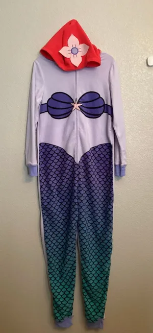 Disney Little Mermaid Ariel one-piece Union Suit Hooded Onesie Pajama Costume S thumbnail 1