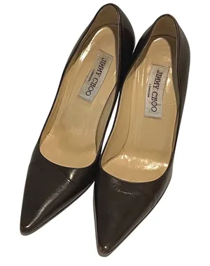 Jimmy Choo London Heels Pumps Pointed‎ Toe Leather Brown Designer Shoes 36.5/6.5 thumbnail 1