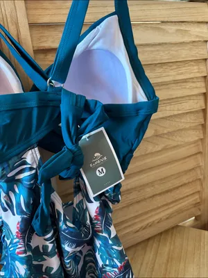 Eomenie Teal Green& Tropical Print One-Piece Maternity Swimsuit Medium NWT thumbnail 4