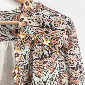 Anthropologie Paisley Smocked Waist Ruffle‎ Blouse Medium OB1487981 Multicolor thumbnail 7