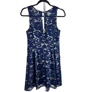 Vince Camuto Navy Blue Floral Lace V Neck Fit & Flare Cocktail Dress Size 4 thumbnail 13