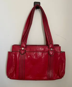 Kate Landry Red Leather Shoulder Bag Zebra Print Lining‎ Multi Compartment Tote thumbnail 1
