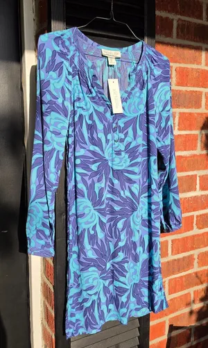 New Rachel Zoe Blue Purple Printed Long Sleeved Dress Small thumbnail 1