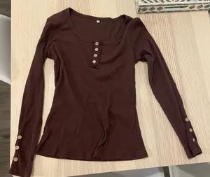 Brown Henley long sleeve t shirt thumbnail 1