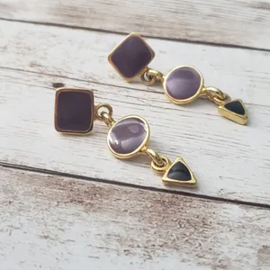 Vintage Earrings for Pierced Ears Mauve Shapes Dangle thumbnail 2