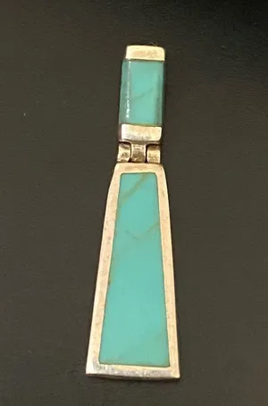 Vintage Sterling Silver 925 Native American Turquoise Inlay Door Knocker Pendant thumbnail 1