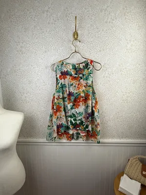 Meadow Rue for Anthropologie White Floral Cotton Split Back Tank - Size - Large thumbnail 3