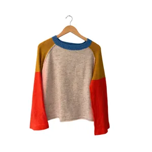 Listicle Color Block Sweater Small Multicolor Blue Mustard Orange Cream thumbnail 2
