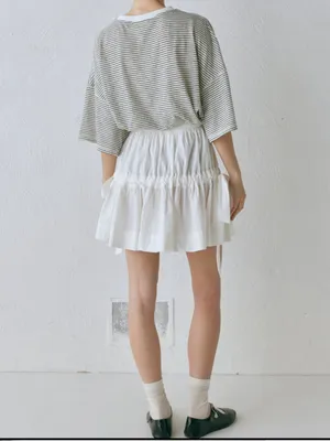 VRG GIRL Lily Elastic Waist White Tiered Mini Skirt with Side Bows thumbnail 6