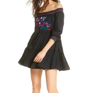 Free People Sunbeams Embroidered Mini Dress Size XS-S Boho Tiered Off Shoulder thumbnail 2