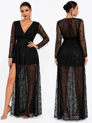 Miss Ord Sequin - Embellished Sheer Mesh Evening Gown thumbnail 2