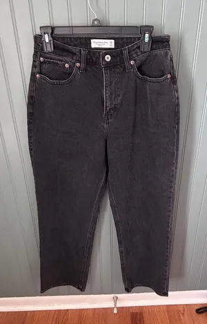 Abercrombie & Fitch The Vintage Straight High Rise Jeans Washed Black Size 28 6R thumbnail 1