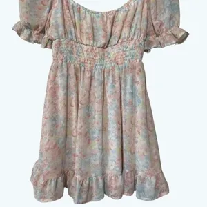 HYFVE Pastel Floral Mini Dress Puff Sleeve Tie Neck Size Large thumbnail 7