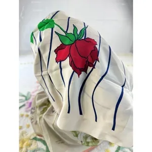 Christian Dior Vintage Silk Scarf Red Rose Navy Wavy Stripe Cream Made in France thumbnail 3