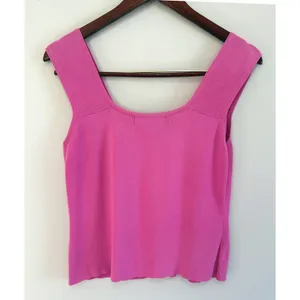 J.A.C. Women's Y2K Button Front Hot Pink Square‎ Neck Ribbed Tank Top Size Med thumbnail 2