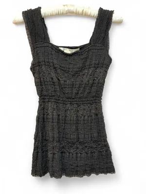 Y2K Max Studio Women’s Black Lace Tiered Ruffle Sleeveless Babydoll Top Shirt S thumbnail 2