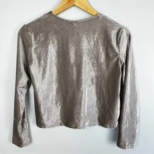 Nordstrom NWT Good Luck Girl Ribbed Velvet Button Up Crop Long Sleeve Going Out Top Large thumbnail 7