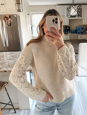 Universal Thread Cream Knit Sweater Medium Lace Detail Sleeves thumbnail 1