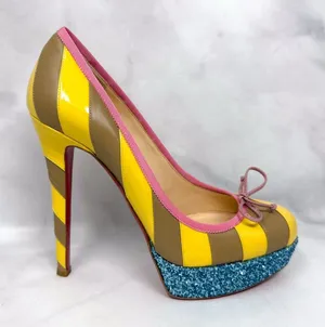 Christian Louboutin Foraine 140 Bow Striped Leather Glitter Platform Pumps Heels thumbnail 1
