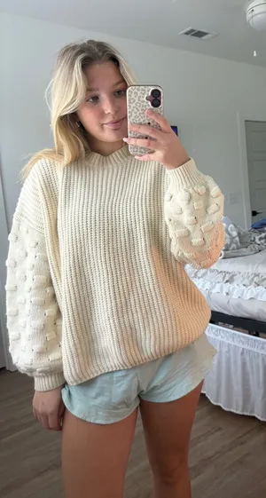 &Merci Cream Sweater Textured Balloon Sleeve thumbnail 1