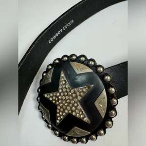 Vintage Cowboy Decor Lonestar Stud Leather Belt Rhinestone Buckle 36 Studded thumbnail 15