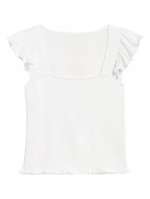 Cotton Square-Neck Flutter-Sleeve Smocked Top Old Navy NWT White XL thumbnail 4