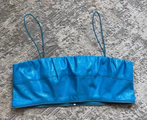 I.AM.GIA Isla blue vinyl top with zipper detailing size medium thumbnail 1