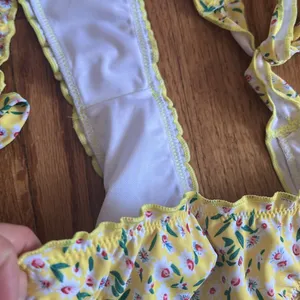 Yellow Womens Floral Bikini Set with Ruffle Details size Large thumbnail 6