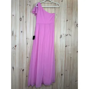 NWOT Lulus Simply Brilliant Pink One-Shoulder Bow Maxi Dress Bridesmaid Size M thumbnail 7