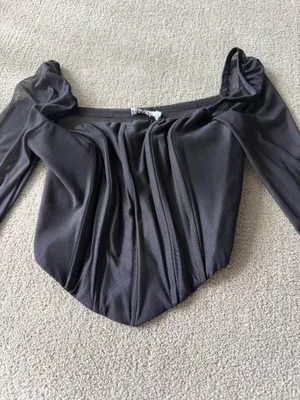 Black Princes Polly corset and mesh long sleeve top with ruched detailing Size s thumbnail 3