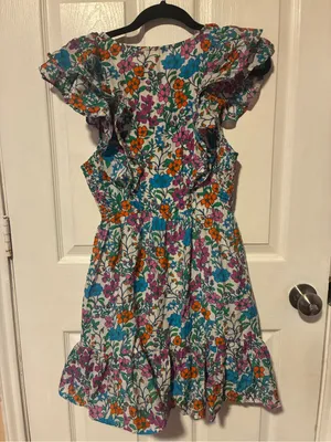 Anthropologie Roller Rabbit Blomst Ondika Floral Ruffle Mini Dress V-neck Size M thumbnail 4