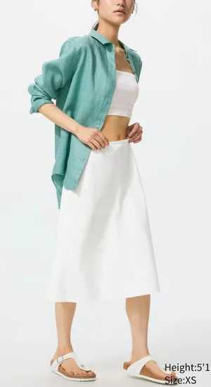 Uniqlo Linen Blend Midi Skirt | Short NWT Off White XXL thumbnail 1