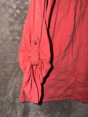 Gloria Vanderbilt Zuri Roll Up Sleeve Blouse Size L Coral Pink Crochet thumbnail 4