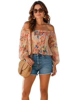 Anthropologie Rouen Floral Smocked Blouse Small Sheer Puff Sleeve Crop Top Boho thumbnail 3