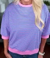 Zenana-3/4 Sleeve Striped Contrast Trim Color thumbnail 1