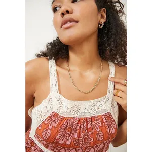 Womens Urban Outfitters UO Floral Rust Printed Lace Trim Romper - Sz L thumbnail 3