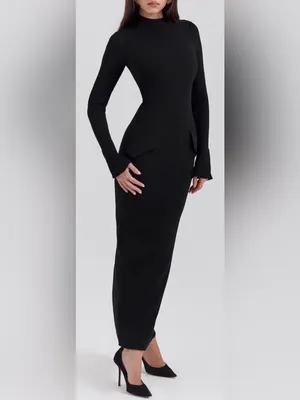 NEW House of CB Marie Louise Mock Neck Long Sleeve Black Maxi Dress Sz XS thumbnail 3