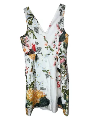 Commense Floral Linen Look Mini Dress with Belt Gold Buttons Size Small NWT thumbnail 4