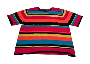 Sag Harbor Womens XL Striped‎ Short Sleeve Cotton Knit Sweater Top Retro thumbnail 1