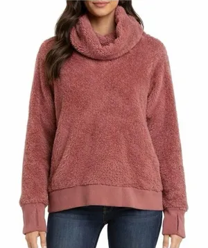 90 Degrees by Reflex pink high pile cowl neck teddy sweater small thumbnail 1