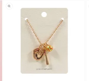 Softball Charm Pendant Necklace Gold thumbnail 2